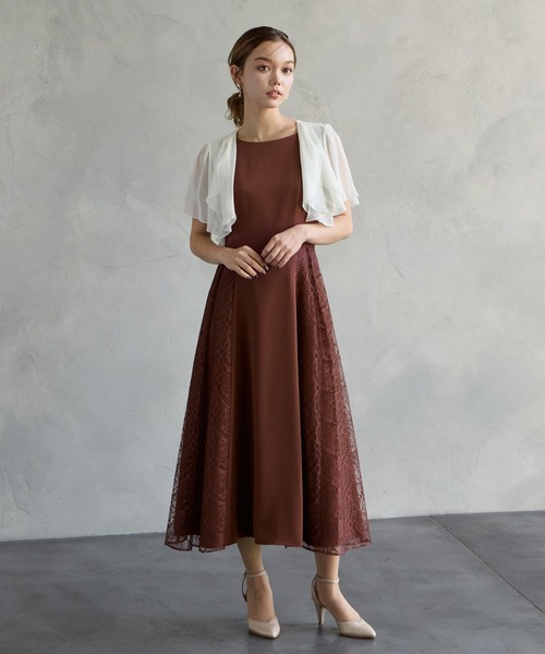 サイドレースフィット&フレアノースリーブパーティードレス 結婚式