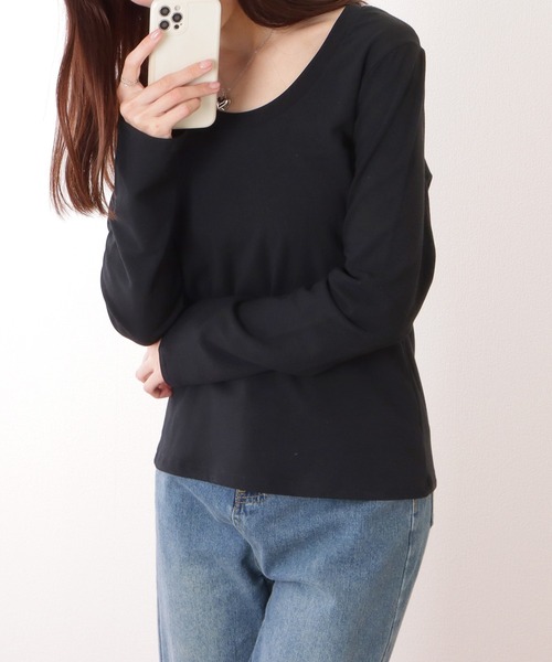 Lace Ladies(レースレディース)の「Uネック ベーシック カラー 長袖 裏起毛 プルオーバー(Tシャツ/カットソー・レディース・グレー/ブラック/ホワイト・M/XL/S)」の7枚目の写真