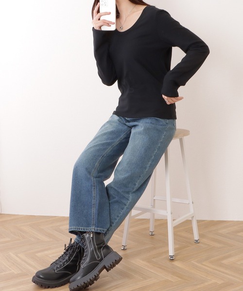 Lace Ladies(レースレディース)の「Uネック ベーシック カラー 長袖 裏起毛 プルオーバー(Tシャツ/カットソー・レディース・グレー/ブラック/ホワイト・M/XL/S)」の8枚目の写真