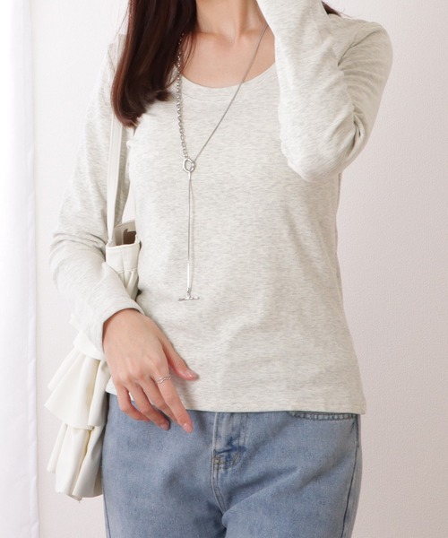 Lace Ladies(レースレディース)の「Uネック ベーシック カラー 長袖 裏起毛 プルオーバー(Tシャツ/カットソー・レディース・グレー/ブラック/ホワイト・M/XL/S)」の9枚目の写真