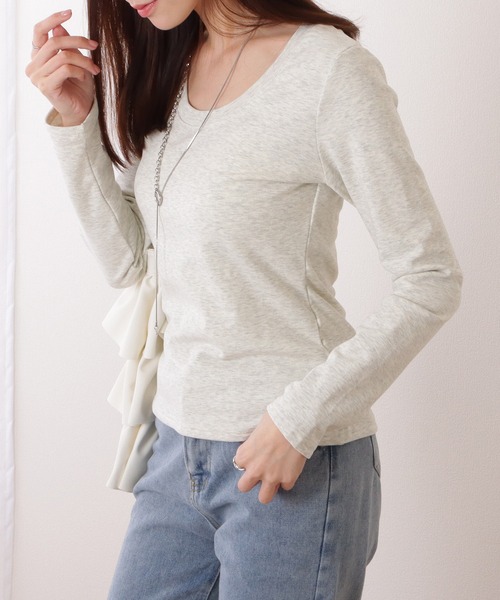 Lace Ladies(レースレディース)の「Uネック ベーシック カラー 長袖 裏起毛 プルオーバー(Tシャツ/カットソー・レディース・グレー/ブラック/ホワイト・M/XL/S)」の10枚目の写真