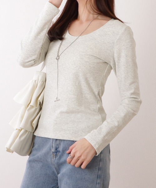 Lace Ladies(レースレディース)の「Uネック ベーシック カラー 長袖 裏起毛 プルオーバー(Tシャツ/カットソー・レディース・グレー/ブラック/ホワイト・M/XL/S)」の13枚目の写真