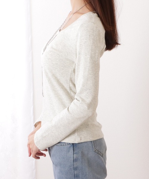 Lace Ladies(レースレディース)の「Uネック ベーシック カラー 長袖 裏起毛 プルオーバー(Tシャツ/カットソー・レディース・グレー/ブラック/ホワイト・M/XL/S)」の14枚目の写真