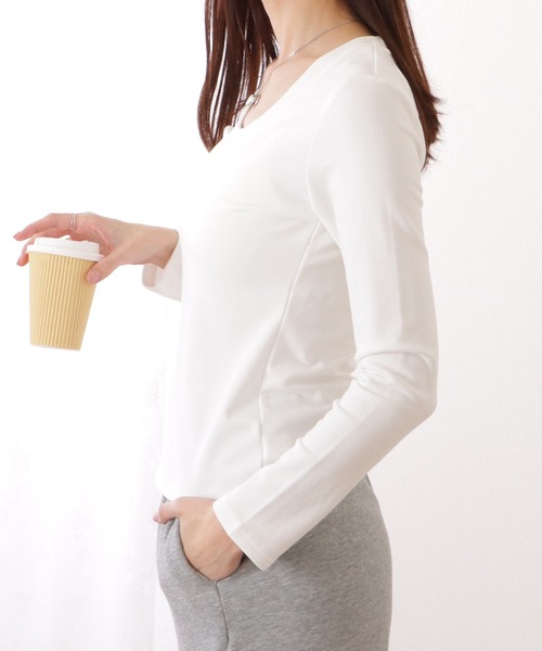 Lace Ladies(レースレディース)の「Uネック ベーシック カラー 長袖 裏起毛 プルオーバー(Tシャツ/カットソー・レディース・グレー/ブラック/ホワイト・M/XL/S)」の20枚目の写真