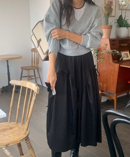 リボン付きギャザーフレアスカート（スカート）｜leune（ルネ）の