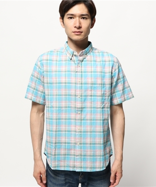 OUTLET（アウトレット）の「【CIAOPANIC TYPY】綿麻マドラスチェックシャツ（シャツ/ブラウス・メンズ・オレンジ/ピンク・MEDIUM/LARGE）」の3枚目の写真