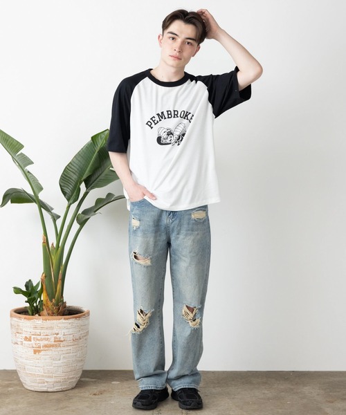 ROOPTOKYO(ループトウキョウ)の「TC杢天竺 プリントラグランT ルーズシルエット(Tシャツ/カットソー・メンズ・ホワイト系/ブラック系/グレー系・M/L/XL)」の4枚目の写真