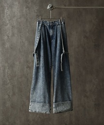 【welise/ウェライズ】ヘムロールアップ2タック サスペンダーワイドスラックス/11オンスデニムパンツ