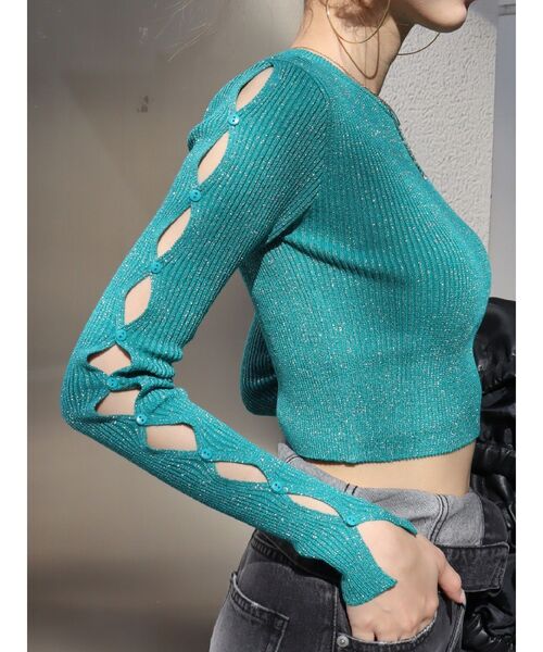 EVRIS(エヴリス)の「アームカッティングラメニット(ニット/セーター・レディース・グリーン/ピンク/ホワイト/ブラック・FREE)」の10枚目の写真