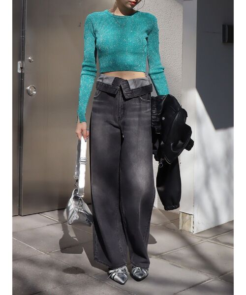 EVRIS(エヴリス)の「アームカッティングラメニット(ニット/セーター・レディース・グリーン/ピンク/ホワイト/ブラック・FREE)」の11枚目の写真