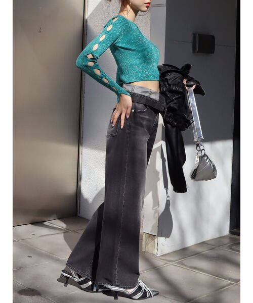 EVRIS(エヴリス)の「アームカッティングラメニット(ニット/セーター・レディース・グリーン/ピンク/ホワイト/ブラック・FREE)」の12枚目の写真