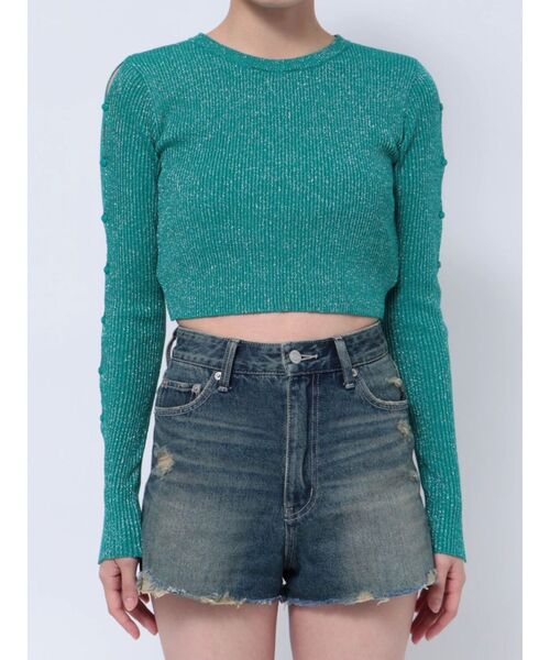 EVRIS(エヴリス)の「アームカッティングラメニット(ニット/セーター・レディース・グリーン/ピンク/ホワイト/ブラック・FREE)」の14枚目の写真