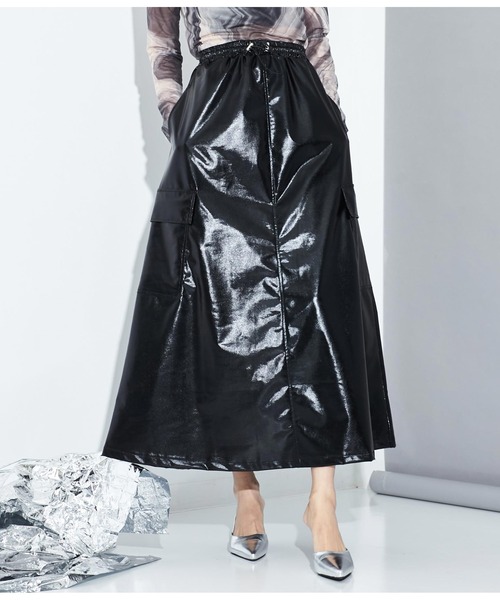 Settimissimo（セッティミッシモ）の「メタリック カーゴポケット ロングスカート（スカート・レディース・ブラック/シルバー・FREE）」の3枚目の写真