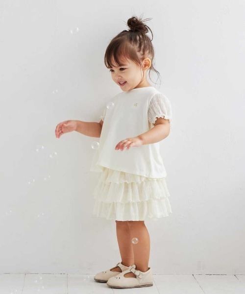 10mois(ディモワ)の「【10mois(ディモワ) 】フリル シャーリング ティアード パンツ 80cm・90cm・100cm・110cm(その他パンツ・キッズ・ライトブルー/クリーム・80cm/90cm/110cm/100cm)」の3枚目の写真