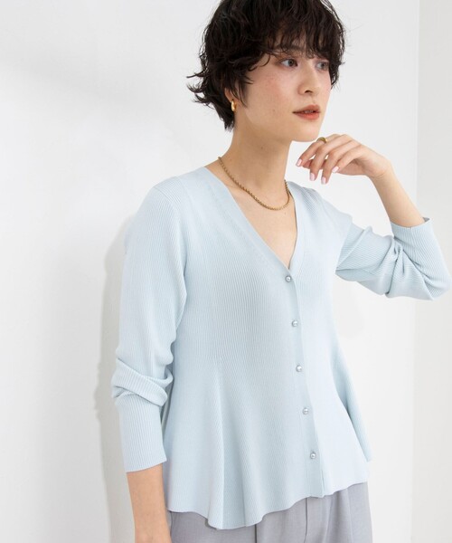 【NOLLEY'S sophi 】手洗い可能*リブフレアVネックカーディガン セール】《手洗い可能》リブフレアVネックカーディガン