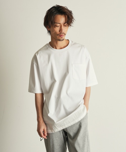 【Custom Culture】異素材切り替えドローコード シルケットスムースTEE セール】【Custom Culture】異素材切り替えドローコード