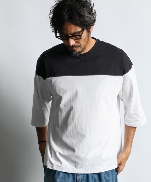 The DUFFER of ST.GEORGE（ザダファーオブセントジョージ）の「「AIR FLEX」FOOTBALL 3Q TEE：高収縮機能素材 エアフレックス 7分袖 フットボールTシャツ（Tシャツ/カットソー・メンズ・ブラック/ホワイト系その他/ホワイト・X-LARGE/LARGE/MEDIUM/SMALL）」の2枚目の写真