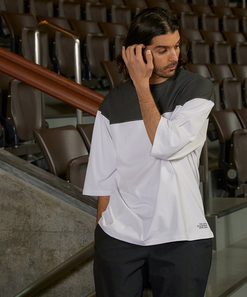 The DUFFER of ST.GEORGE（ザダファーオブセントジョージ）の「「AIR FLEX」FOOTBALL 3Q TEE：高収縮機能素材 エアフレックス 7分袖 フットボールTシャツ（Tシャツ/カットソー・メンズ・ブラック/ホワイト系その他/ホワイト・X-LARGE/LARGE/MEDIUM/SMALL）」の20枚目の写真