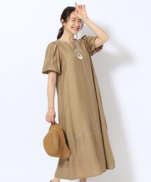 ◆配色ステッチ バルーン袖マキシワンピース