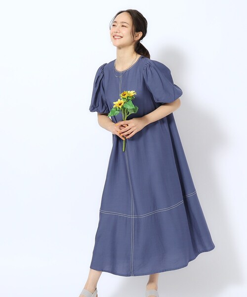 DRESKIP（ドレスキップ）の「◆配色ステッチ バルーン袖マキシワンピース（ワンピース・レディース・ブラック/こしょう色系/ブルー・02/03/04）」の13枚目の写真