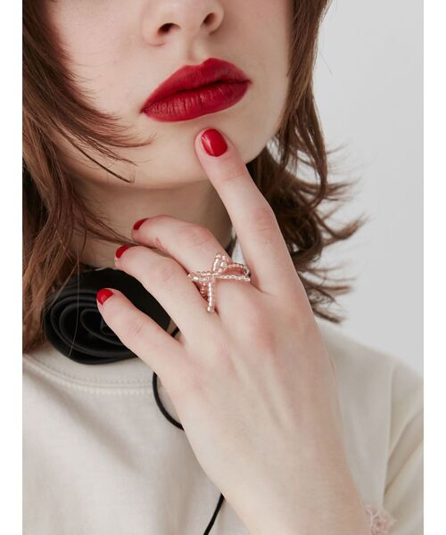 jouetie（ジュエティ）の「リボンビーズリング（リング・レディース・ブラック/シルバー/ピンク・FREE）」の4枚目の写真