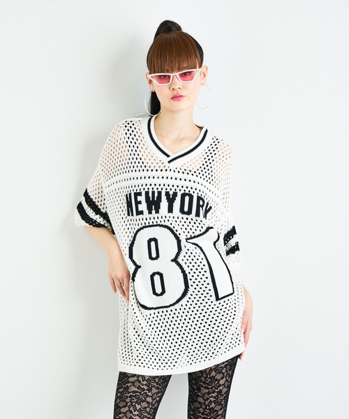 ANNA SUI NYC（アナ スイ エヌ ワイ シー）の「ANNA SUI NYC ナンバリングジャガードメッシュニットプルオーバー（Tシャツ/カットソー・レディース・ブラック/ホワイト/パープル・FREE）」の6枚目の写真