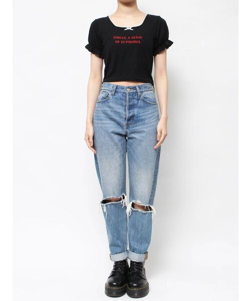 jouetie（ジュエティ）の「レースネックロゴパフTシャツ（Tシャツ/カットソー・レディース・ブラック/オフホワイト/ブルー・MEDIUM）」の11枚目の写真