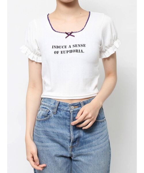 jouetie（ジュエティ）の「レースネックロゴパフTシャツ（Tシャツ/カットソー・レディース・ブラック/オフホワイト/ブルー・MEDIUM）」の15枚目の写真