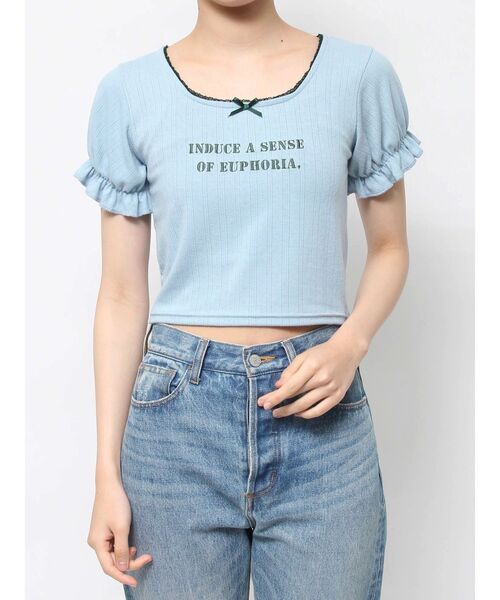 jouetie（ジュエティ）の「レースネックロゴパフTシャツ（Tシャツ/カットソー・レディース・ブラック/オフホワイト/ブルー・MEDIUM）」の16枚目の写真