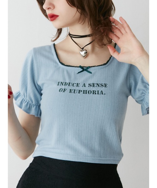 jouetie（ジュエティ）の「レースネックロゴパフTシャツ（Tシャツ/カットソー・レディース・ブラック/オフホワイト/ブルー・MEDIUM）」の3枚目の写真