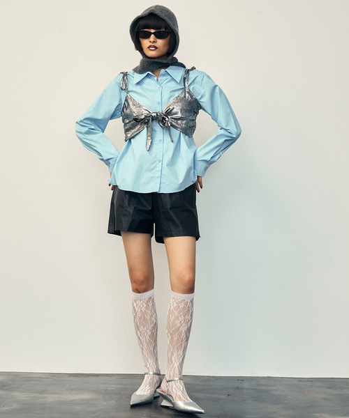 uyu.(ウユ)の「Ribbon Bustier Layered Blouse / リボンビスチェ レイヤードブラウス【uyu./ウユ】(キャミソール・レディース・ブルー/ホワイト・FREE)」の21枚目の写真