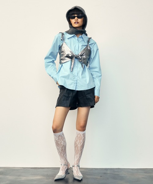 uyu.(ウユ)の「Ribbon Bustier Layered Blouse / リボンビスチェ レイヤードブラウス【uyu./ウユ】(キャミソール・レディース・ブルー/ホワイト・FREE)」の22枚目の写真