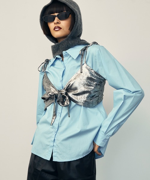 uyu.(ウユ)の「Ribbon Bustier Layered Blouse / リボンビスチェ レイヤードブラウス【uyu./ウユ】(キャミソール・レディース・ブルー/ホワイト・FREE)」の12枚目の写真