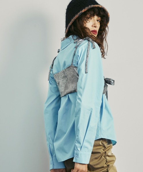 uyu.(ウユ)の「Ribbon Bustier Layered Blouse / リボンビスチェ レイヤードブラウス【uyu./ウユ】(キャミソール・レディース・ブルー/ホワイト・FREE)」の11枚目の写真