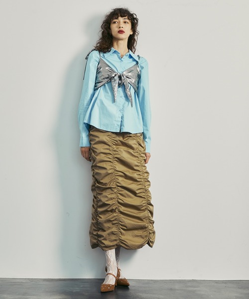uyu.(ウユ)の「Ribbon Bustier Layered Blouse / リボンビスチェ レイヤードブラウス【uyu./ウユ】(キャミソール・レディース・ブルー/ホワイト・FREE)」の6枚目の写真