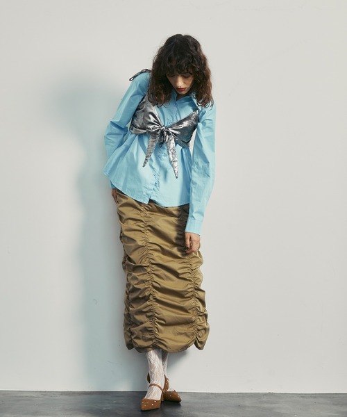 uyu.(ウユ)の「Ribbon Bustier Layered Blouse / リボンビスチェ レイヤードブラウス【uyu./ウユ】(キャミソール・レディース・ブルー/ホワイト・FREE)」の5枚目の写真