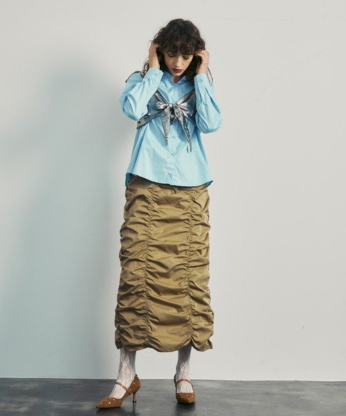 uyu.(ウユ)の「Ribbon Bustier Layered Blouse / リボンビスチェ レイヤードブラウス【uyu./ウユ】(キャミソール・レディース・ブルー/ホワイト・FREE)」の7枚目の写真