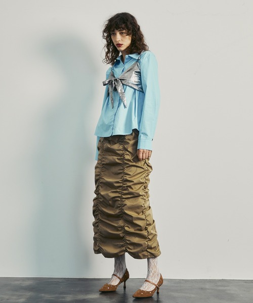 uyu.(ウユ)の「Ribbon Bustier Layered Blouse / リボンビスチェ レイヤードブラウス【uyu./ウユ】(キャミソール・レディース・ブルー/ホワイト・FREE)」の8枚目の写真