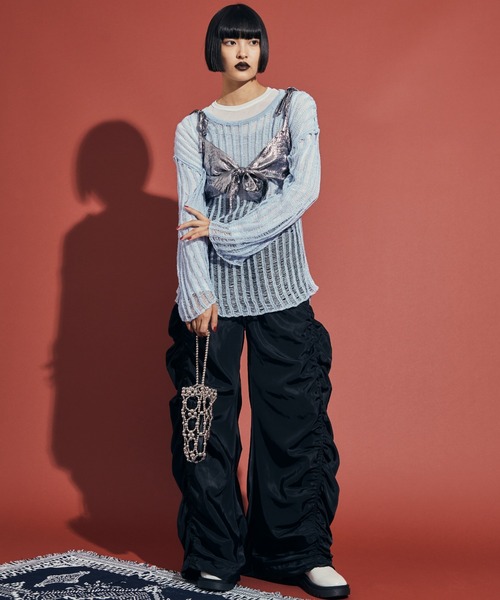uyu.(ウユ)の「Ribbon Bustier Layered Blouse / リボンビスチェ レイヤードブラウス【uyu./ウユ】(キャミソール・レディース・ブルー/ホワイト・FREE)」の19枚目の写真