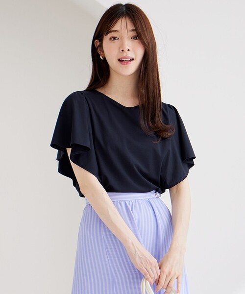 ANY SIS(エニィスィス)の「【洗える】フリルスリーブ カットソー(Tシャツ/カットソー・レディース・パープル系/ネイビー系/アイボリー系/パイングリーン系・2)」の3枚目の写真