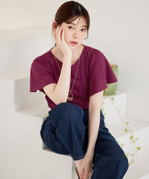 ANY SIS(エニィスィス)の「【洗える】フリルスリーブ カットソー(Tシャツ/カットソー・レディース・パープル系/ネイビー系/アイボリー系/パイングリーン系・2)」の4枚目の写真