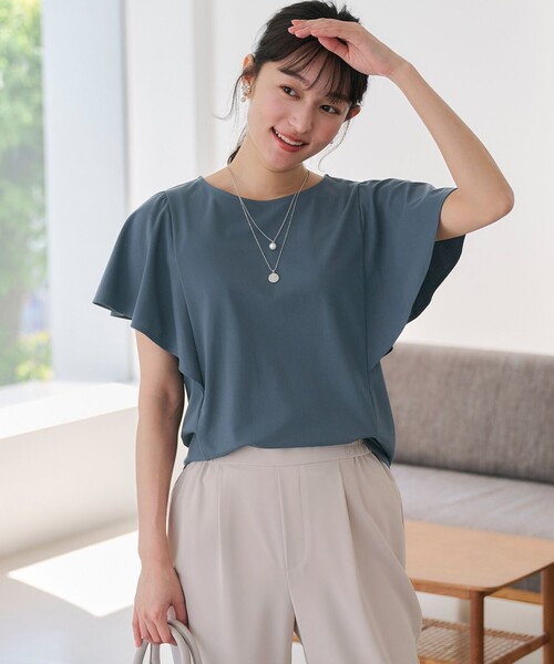 ANY SIS(エニィスィス)の「【洗える】フリルスリーブ カットソー(Tシャツ/カットソー・レディース・パープル系/ネイビー系/アイボリー系/パイングリーン系・2)」の1枚目の写真