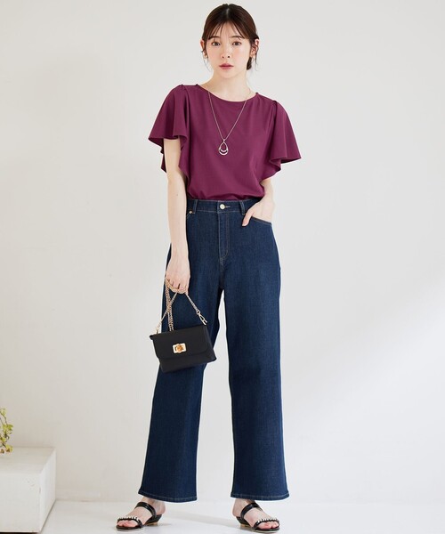 ANY SIS(エニィスィス)の「【洗える】フリルスリーブ カットソー(Tシャツ/カットソー・レディース・パープル系/ネイビー系/アイボリー系/パイングリーン系・2)」の6枚目の写真