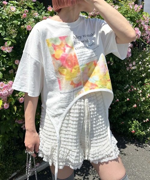 Alley by w closet(アリーバイダブルクローゼット)の「【Alley】フォトプリントガーターデザインTシャツ(Tシャツ/カットソー・レディース・ホワイト系その他/ホワイト系その他2・FREE)」の1枚目の写真