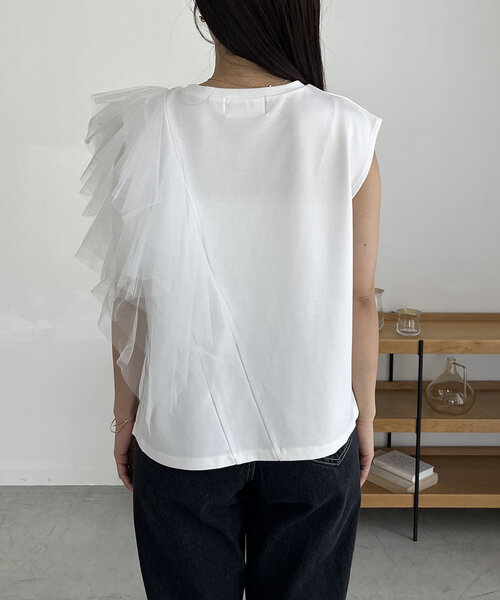 CAPRICIEUX LE'MAGE（カプリシューレマージュ）の「アシメチュールTシャツ（Tシャツ/カットソー・レディース・ブラック/ベージュ/ホワイト・FREE）」の16枚目の写真