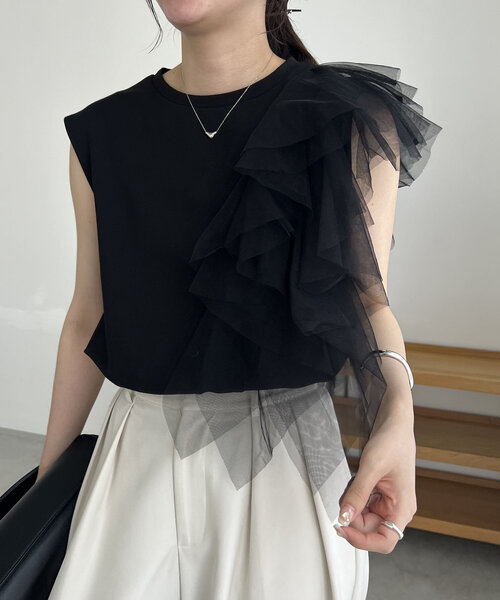 CAPRICIEUX LE'MAGE（カプリシューレマージュ）の「アシメチュールTシャツ（Tシャツ/カットソー・レディース・ブラック/ベージュ/ホワイト・FREE）」の21枚目の写真