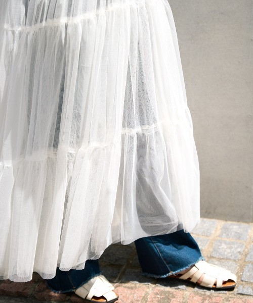 TRIANGLE PALETTE（トライアングルパレット）の「チュール切り替えレイヤードワンピース（ワンピース・レディース・ブラック/オフホワイト/グレー系・FREE）」の4枚目の写真