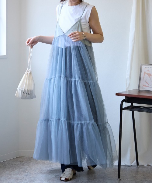 TRIANGLE PALETTE（トライアングルパレット）の「チュール切り替えレイヤードワンピース（ワンピース・レディース・ブラック/オフホワイト/グレー系・FREE）」の12枚目の写真