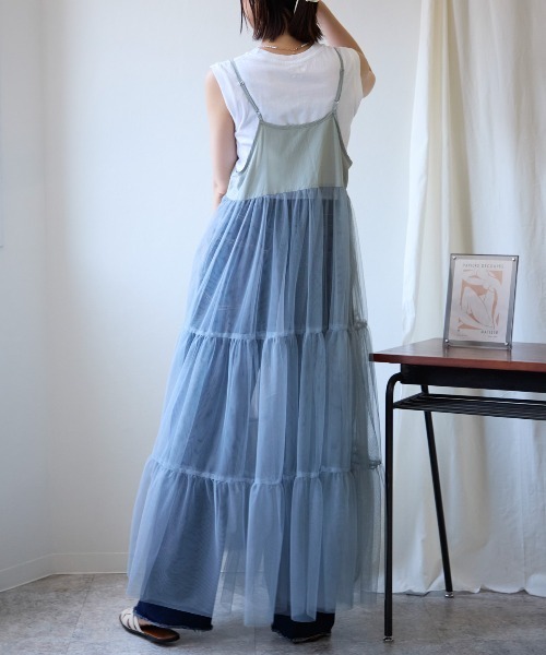 TRIANGLE PALETTE（トライアングルパレット）の「チュール切り替えレイヤードワンピース（ワンピース・レディース・ブラック/オフホワイト/グレー系・FREE）」の14枚目の写真