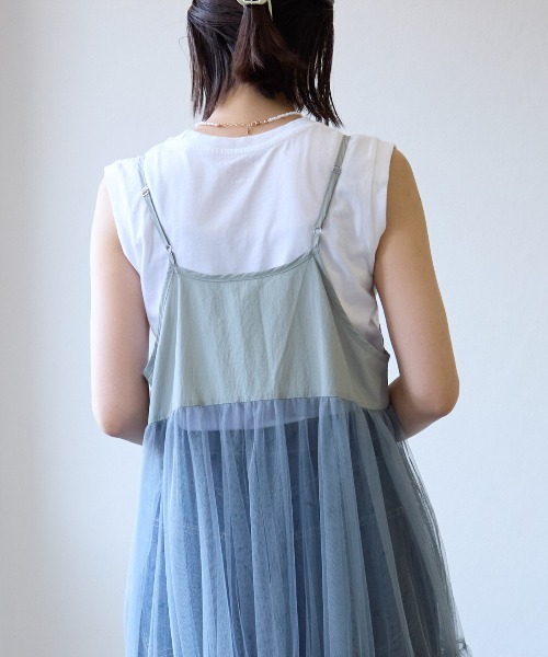 TRIANGLE PALETTE（トライアングルパレット）の「チュール切り替えレイヤードワンピース（ワンピース・レディース・ブラック/オフホワイト/グレー系・FREE）」の9枚目の写真